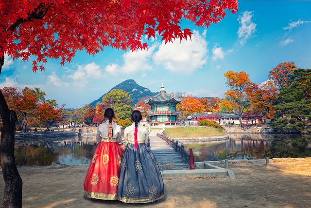 South Korean womens wearing traditional dress